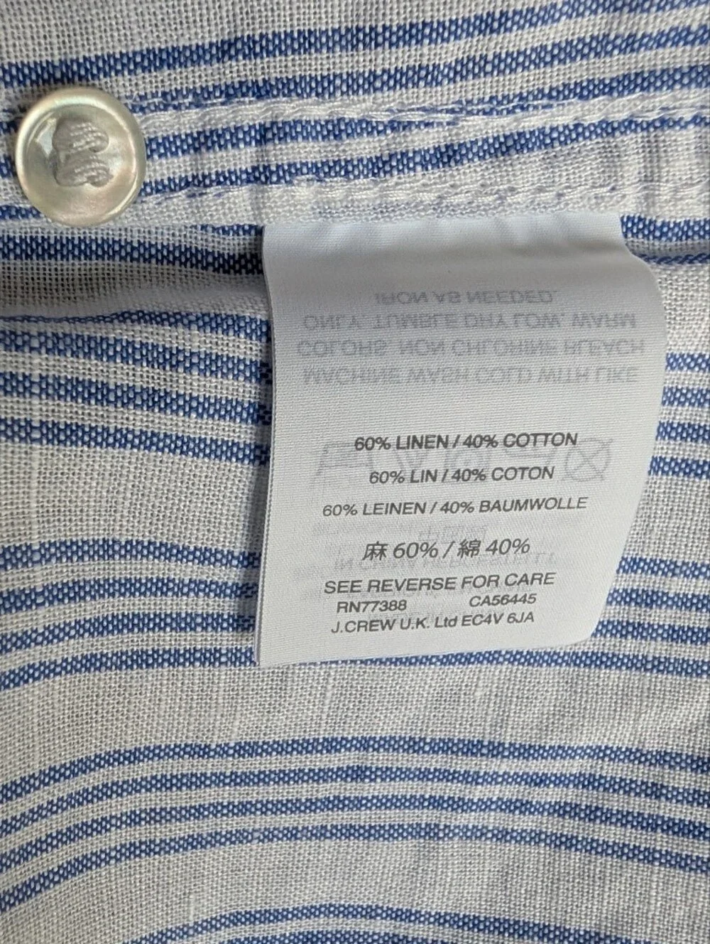 J. Crew Linen Blend Light Blue and White Striped Button-Down Shirt - 10